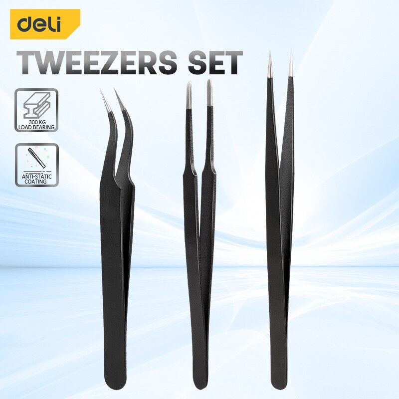 Diy Electronics Soldering Kit - Deli 3PCS Tweezers Set Upgraded Stainless